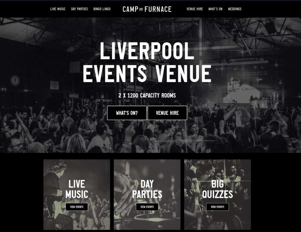The Camp and Furnace website home page, Liverpool events venue