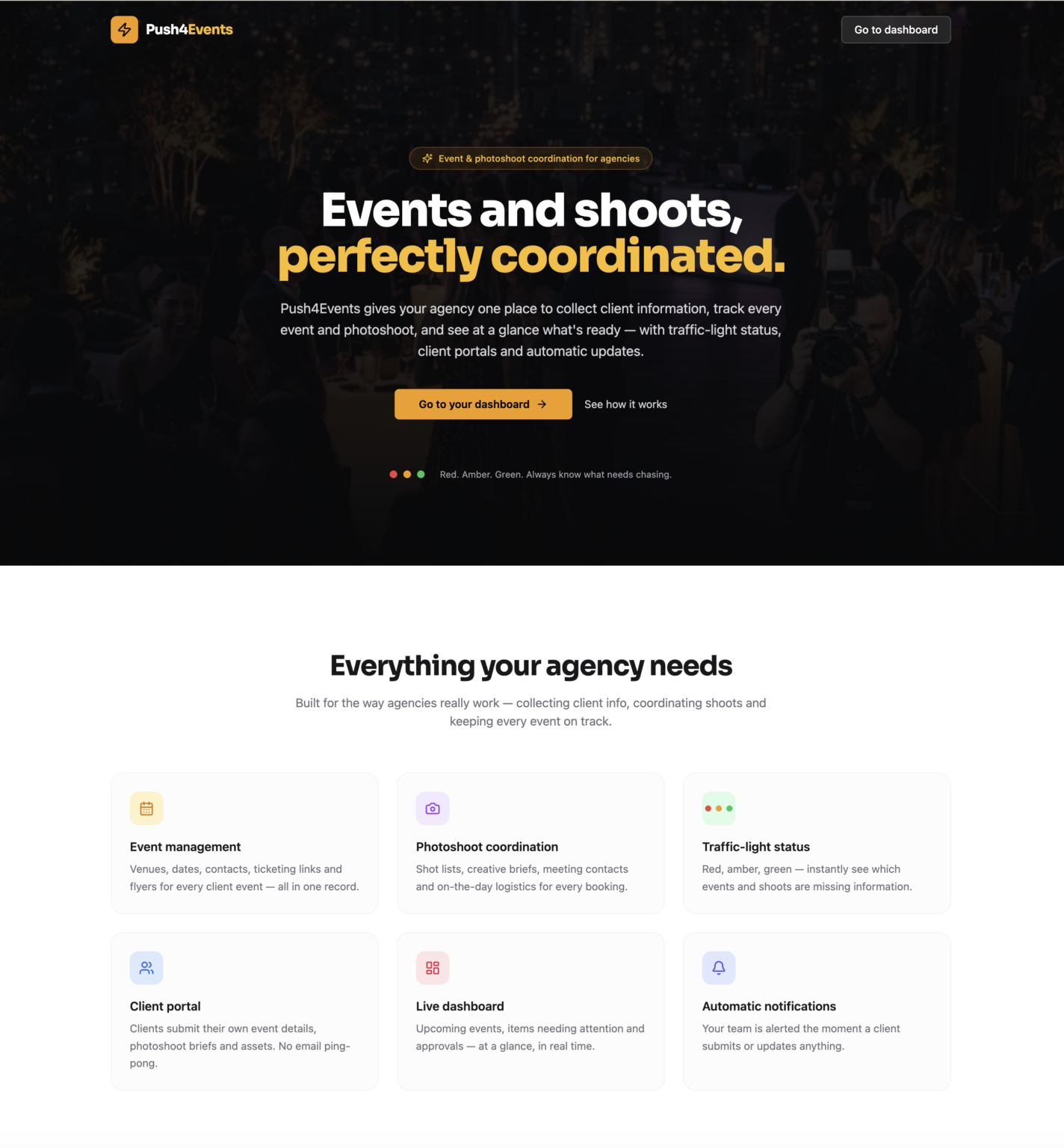 Push4 Events website homepage