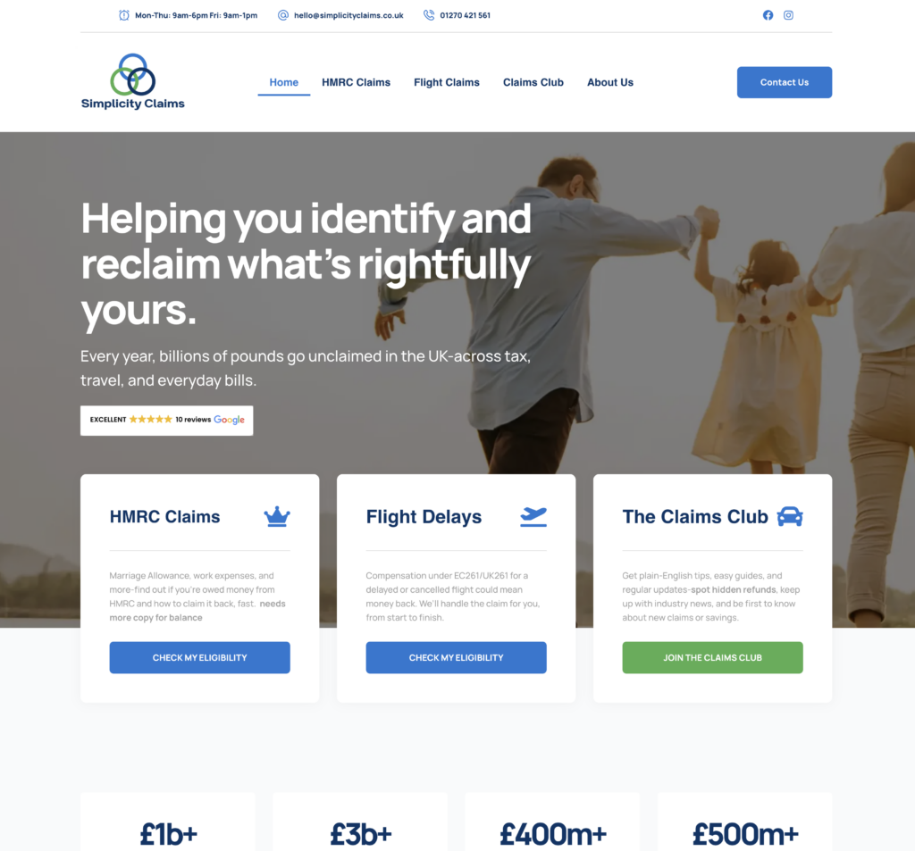 Simplicity Claims website homepage