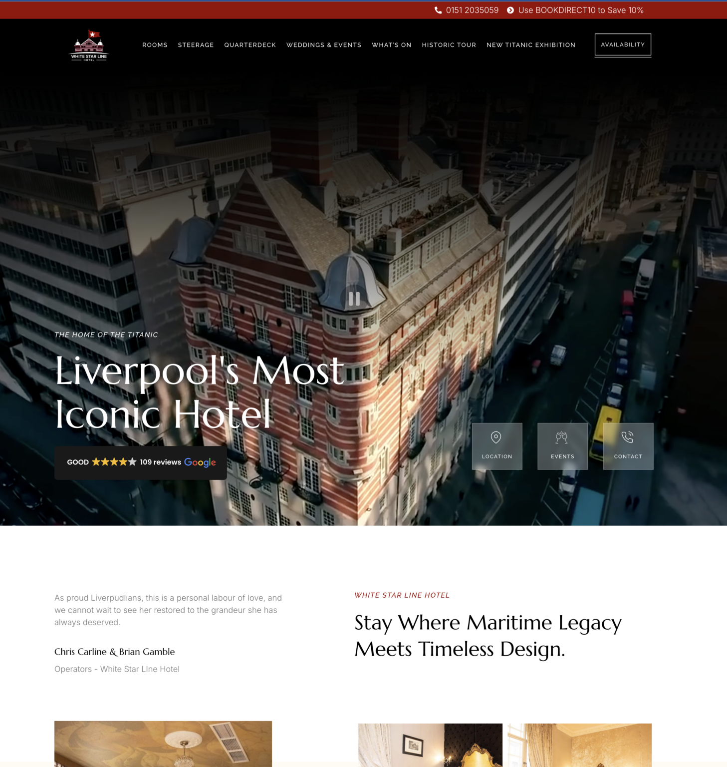 White Star Line Hotel website homepage
